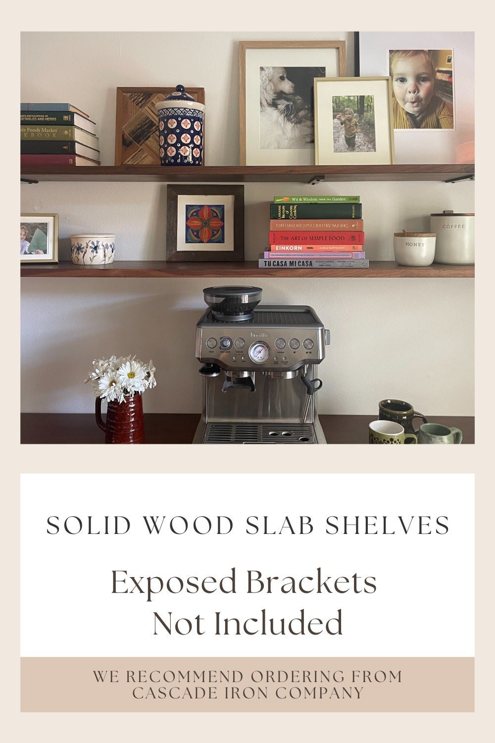 Solid Wood Shelf in Walnut, White, or Maple for Exposed Brackets, Shelves for Kitchen Storage