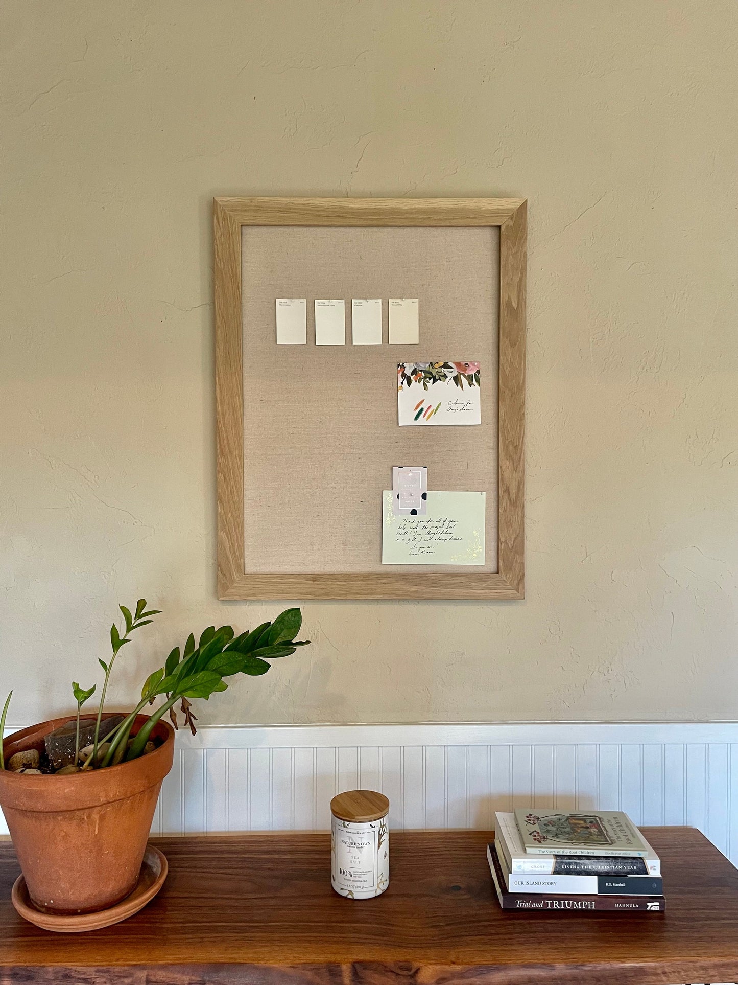 Modern Memo Board with Cotton Linen Fabric in a Wood Frame, Linen Message Board