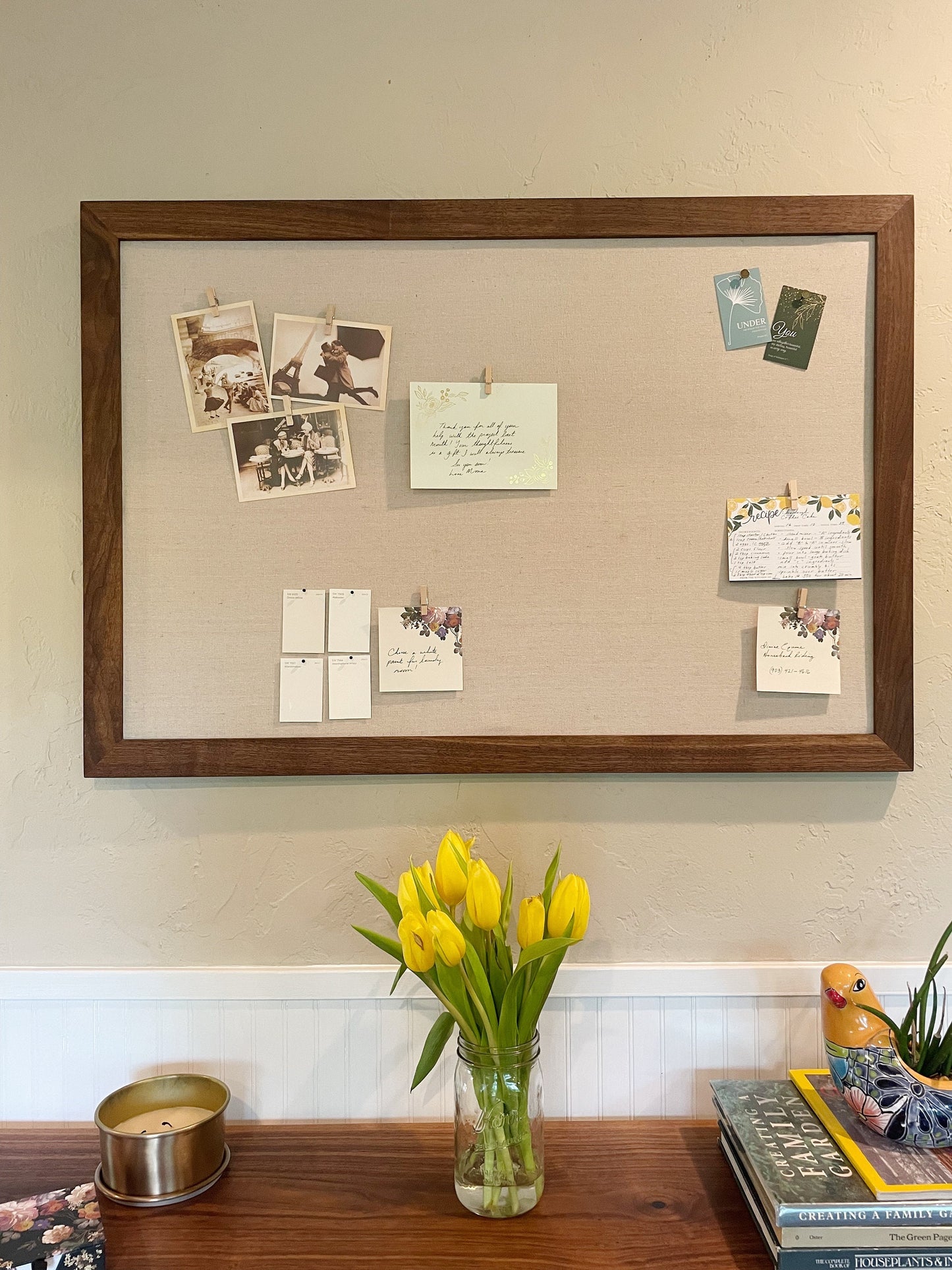 Modern Memo Board with Cotton Linen Fabric in a Wood Frame, Linen Message Board