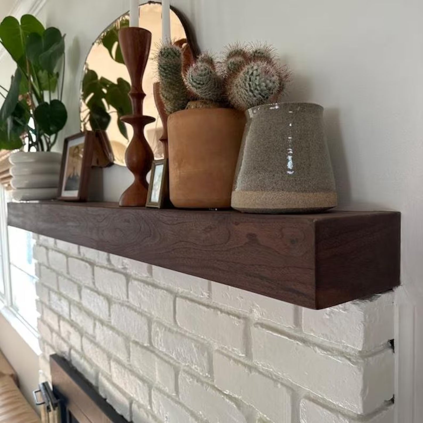 Walnut Wood Floating Mantel for Fireplace with Bracket, Heavy Duty Walnut Fireplace Mantel, Rustic Fireplace Mantel