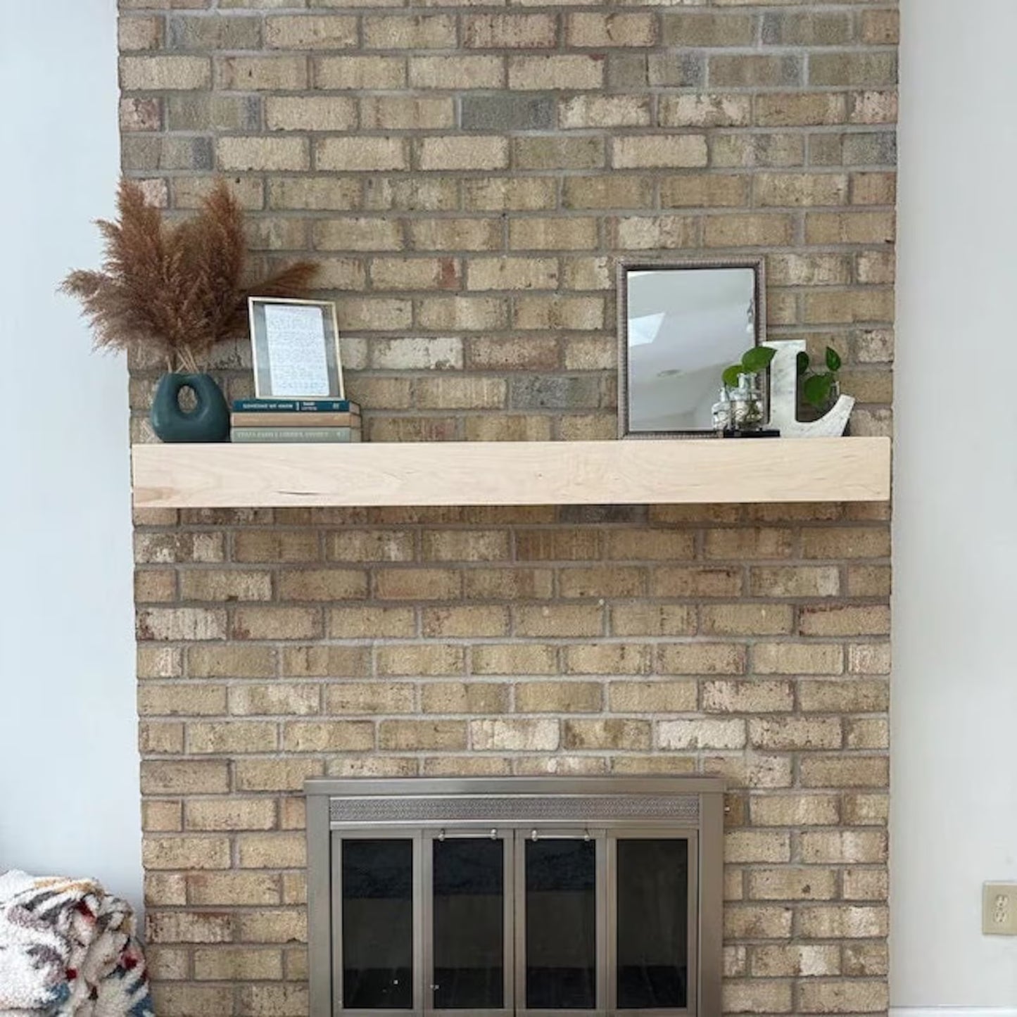 Maple Wood Fireplace Mantel with Bracket: Floating Wood Shelf