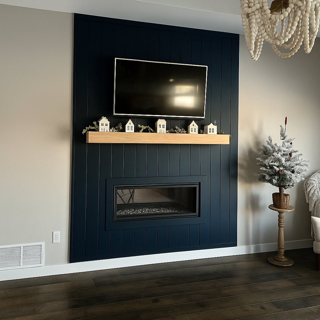 Maple Wood Fireplace Mantel with Bracket: Floating Wood Shelf