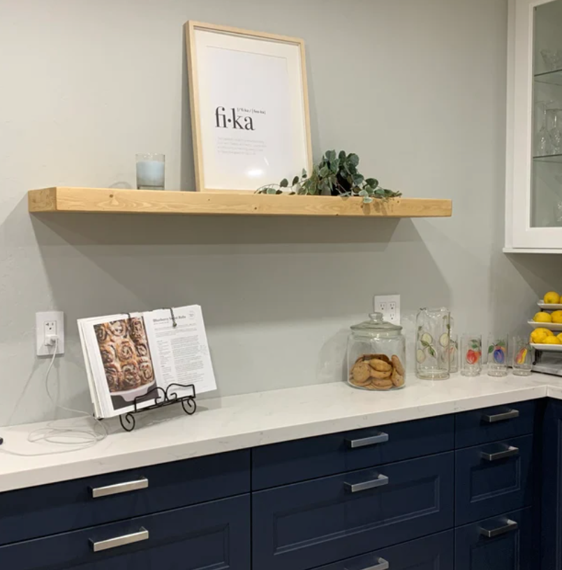 Pine Wood Floating Shelf with Hidden Bracket, Floating Shelves for Kitchen Storage