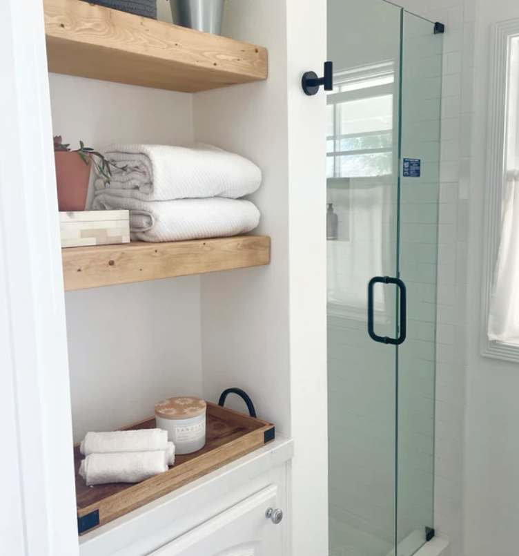 Pine Wood Floating Shelf with Hidden Bracket, Floating Shelves for Kitchen Storage