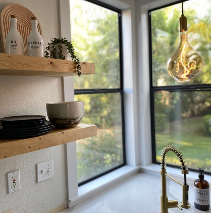 Pine Wood Floating Shelf with Hidden Bracket, Floating Shelves for Kitchen Storage