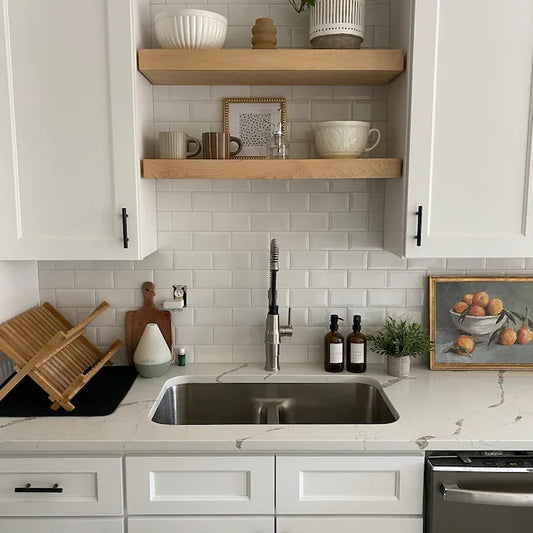 White Oak Wood Floating Shelf with Hidden Bracket, Floating Shelves for Kitchen Storage