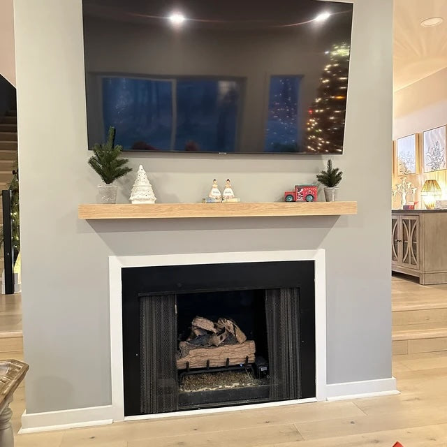 White Oak Fireplace Mantel with Bracket, Wood Floating Mantel for Fireplace, Heavy Duty Mantel Shelf in Walnut, White Oak, Maple, and Pine