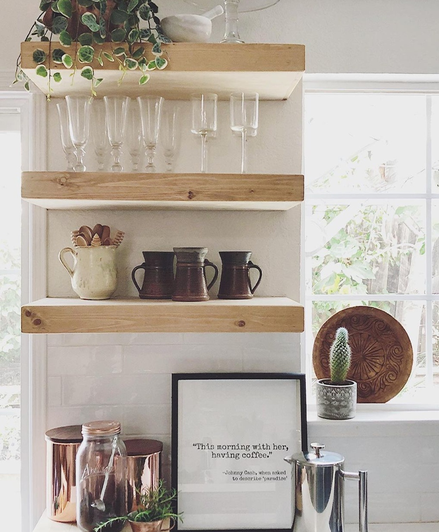 Pine Wood Floating Shelf with Hidden Bracket, Floating Shelves for Kitchen Storage