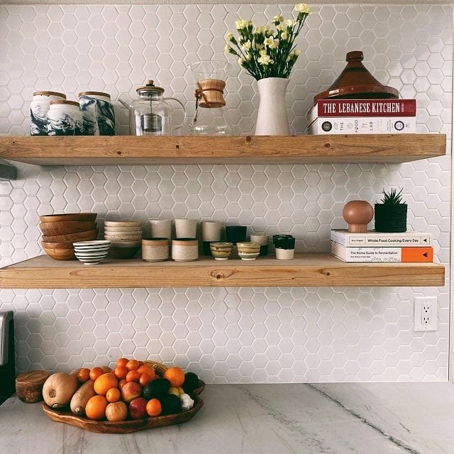 Pine Wood Floating Shelf with Hidden Bracket, Floating Shelves for Kitchen Storage