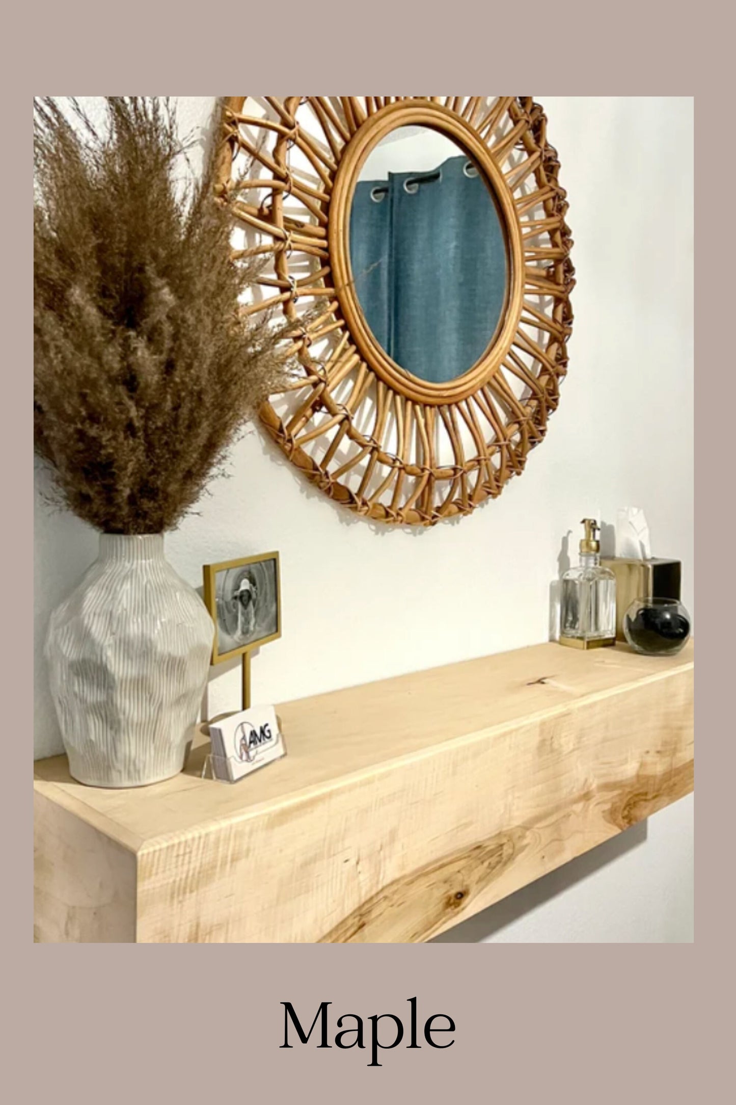 Maple Wood Fireplace Mantel with Bracket: Floating Wood Shelf