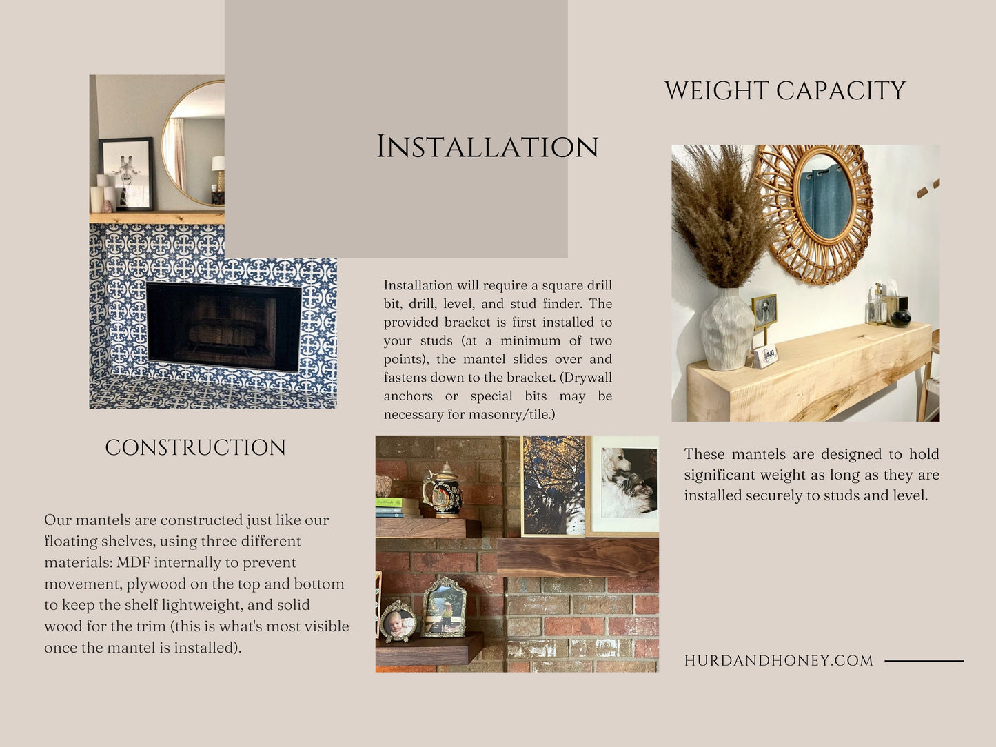 Maple Wood Fireplace Mantel with Bracket: Floating Wood Shelf